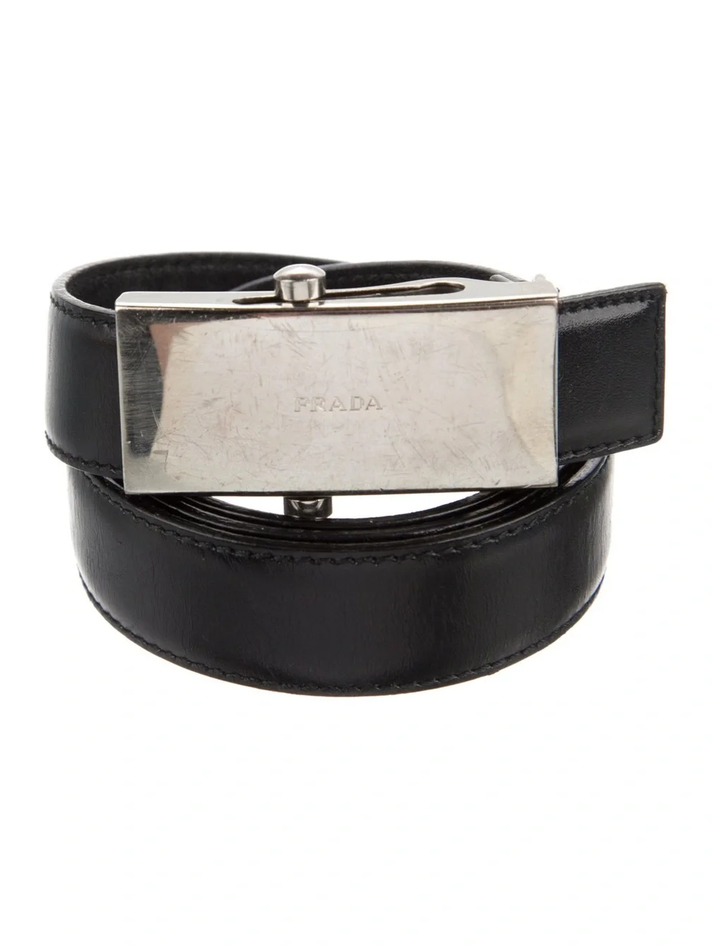 PRADA- Black Napa Leather Belt with Silver Buckle Women’s Size XS 80cm